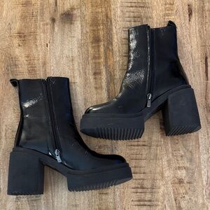 Steve Madden lug sole platform side zip boots booties faux patent leather NEW